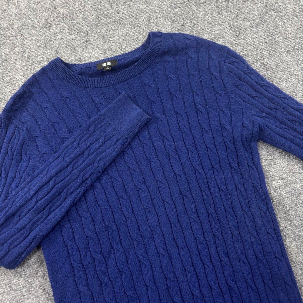 Uniqlo Sweater Size Medium Blue Cotton Cashmere Cable Knit Crewneck Women's
